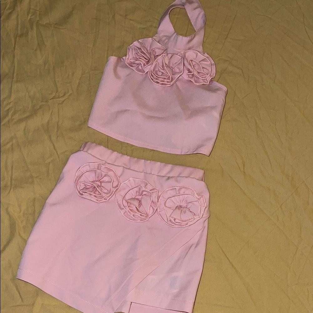 SHEIN Pink Kids Floral Halter Set